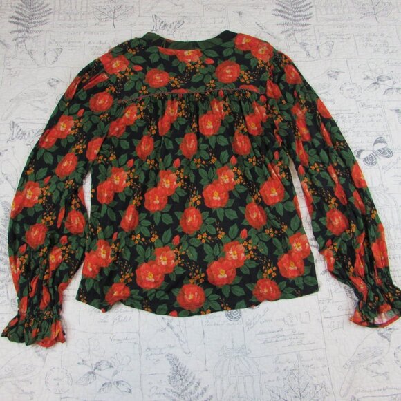 BL^NK LONDON Anthropologie Blouse Stephanie Boho Black Peasant Flowers Small s - Picture 7 of 12